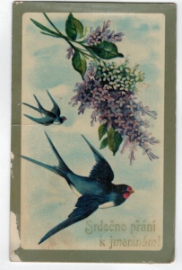 Pohled srdečné přání; vlaštovka; šeřík (187623)