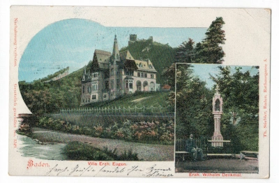 Pohlednice Baden Villa Erzh. Eugen Ezzh. Wilhelm Denkmal (371823)