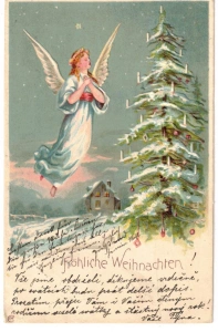 Pohlednice Štastné Vánoce - Fröhliche Weihnachten - tlačená; anděl; německy (466323) police pod foliii