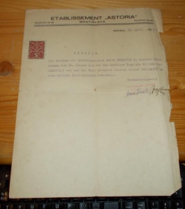 Vysvědčení Etablissement Astoria Bratislava 1928 (214211)
