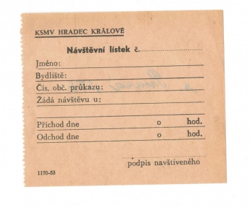 Návštěvní lístek č. KSMV Hradec Králové (591117)