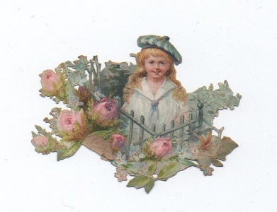 Starý tisk holčička mezi květinami tlačený (901917) ext. sklad
