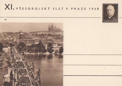 korespondenční lístek XI. Všesokolský slet Praha 1948 č. 16 (1063217)