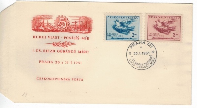 Obálka prvního dne I. ČS sjezd obránců míru 1951 (63818)