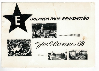 Pohled Esperanto Trilanda paca renkontigo Jablonec nad Nisou 68 velký formát (995118)