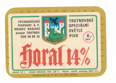 Etiketa pivovar Trutnov Horal 14% 6 Kčs nepoužitá (1165318)