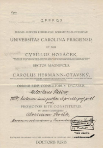 Potvrzení promoce doktor práv Karlova Univerzita 1922 (688620)