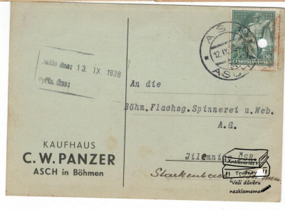 Reklamní korespondenční lístek Kaufhaus C. W. Panzer Asch in Böhmen (893221)