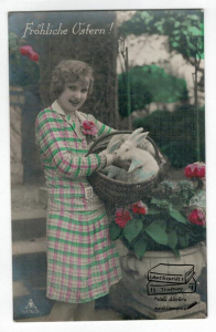 Fröhliche Ostern Veselé velikonoce Dívka králík kolorovaná (1314521) externí sklad