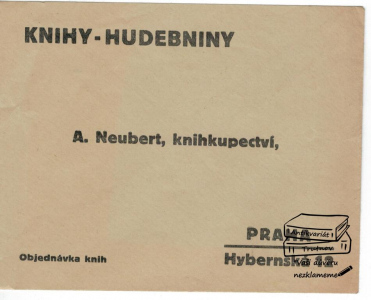Reklamní obálka Knihy Hudebniny A. Neubert Knihkupectví Praha Hybernská 12 (119322)