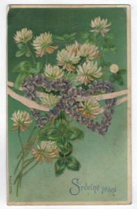 Pohlednice Srdečné přání - jetel čtyřlístky - tlačená (187223)