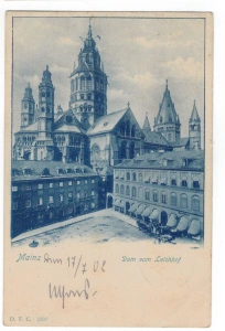 Mainz - Mohuč Německo - kostel, část náměstí, drožka (329223)