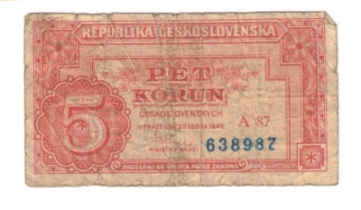 5 pět korun 1949 serie A 87 (469923) police ve folii