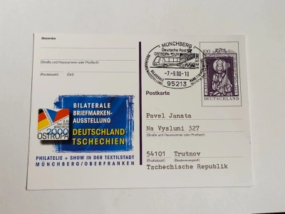 Korespondenční lístek  Ostropa 2000 Deutschland Tschechien Briefmarken Ausstellung Münchberg s. Adalbertus sv. Vojtěch (10001) DOK2