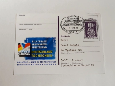 Korespondenční lístek  Ostropa 2000 Deutschland Tschechien Briefmarken Ausstellung Münchberg s. Adalbertus sv. Vojtěch (10001) DOK2