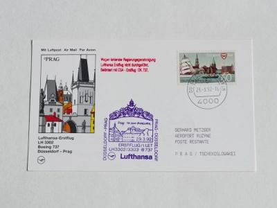 Pamětní list prošlý poštou - I. Let Lufthansa Praha - Berlín Mit Luftpost Air Mail Par Avion (10010) DOK2