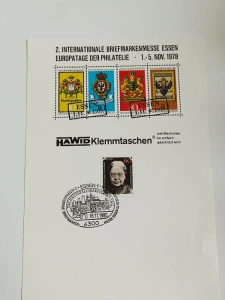 Pamětní list - 2. internationbale Briefmakenmesse Essen Europatage der Philatelie 1.-5. listopadu 1978 - dole známka Maria von Ebner -Eschenbach a razítko 3. internationale Briefmarken Messe Essen 1980 (10014) DOK2