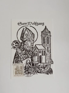 Pamětní pohlednice Sant Wolfgang 1000. Todenstag - vepředu známka a razítko (10015) DOK2