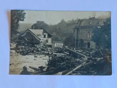 Fotopohled zřejmě Příchovice - povodeň - fotograf J. Zeman - nadepsaná Příchovice 30.10.1916 (739324)