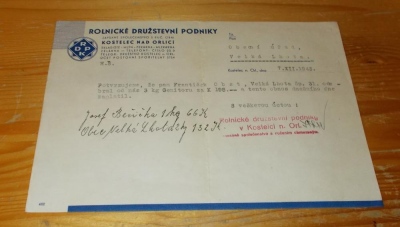 Účet Rolnické družstevní podniky Kostelec nad Orlicí 1943 (95116)