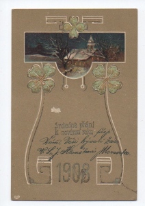 Štastný Nový rok 1908 tlačený (708917s)