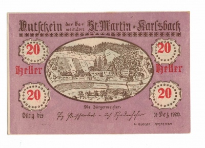Nouzovka Německo 20 heller St. Martin u. Karlsbach (211218)