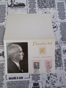 Pamětní list  Všesokolský slet 1948 - Edvard Beneš - T. G. Masaryk - Jan Masaryk (598119)