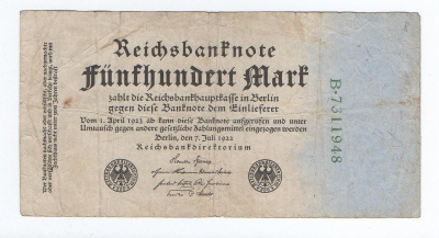 500 Fünfhundert Mark marek 1922 serie B (986219)