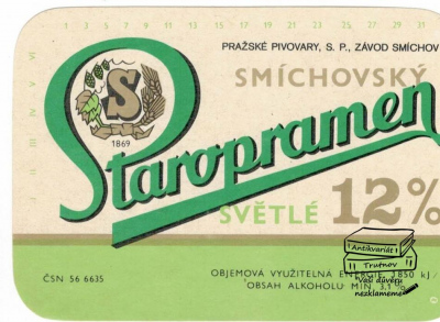 Pivní etiketa Staropramen 12ᵒ Světlé (604520)